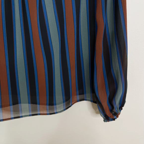 Madewell Sheer Sleeve Top in Academy Stripe Small Black Blue Green Copper Blouse - Picture 4 of 10
